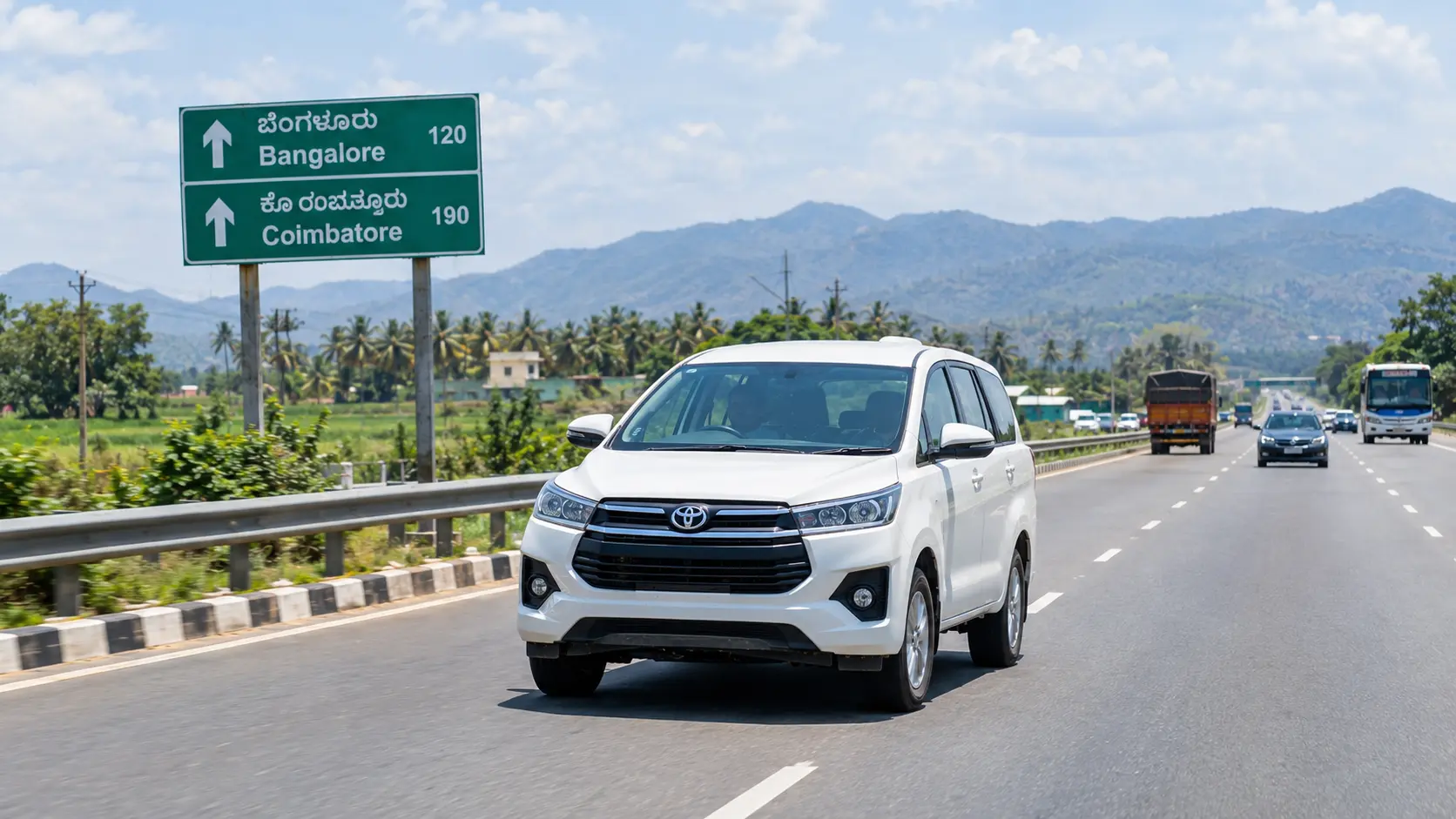 Bangalore to Coimbatore taxi on a highway