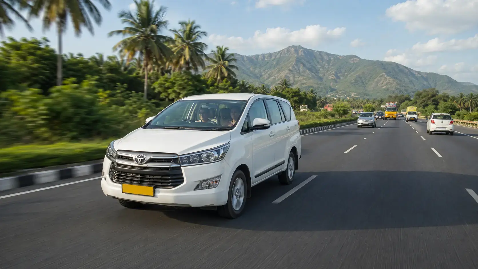 Chennai to Bangalore One Way Taxi Chennai to Bangalore taxi travelling on a South Indian highway