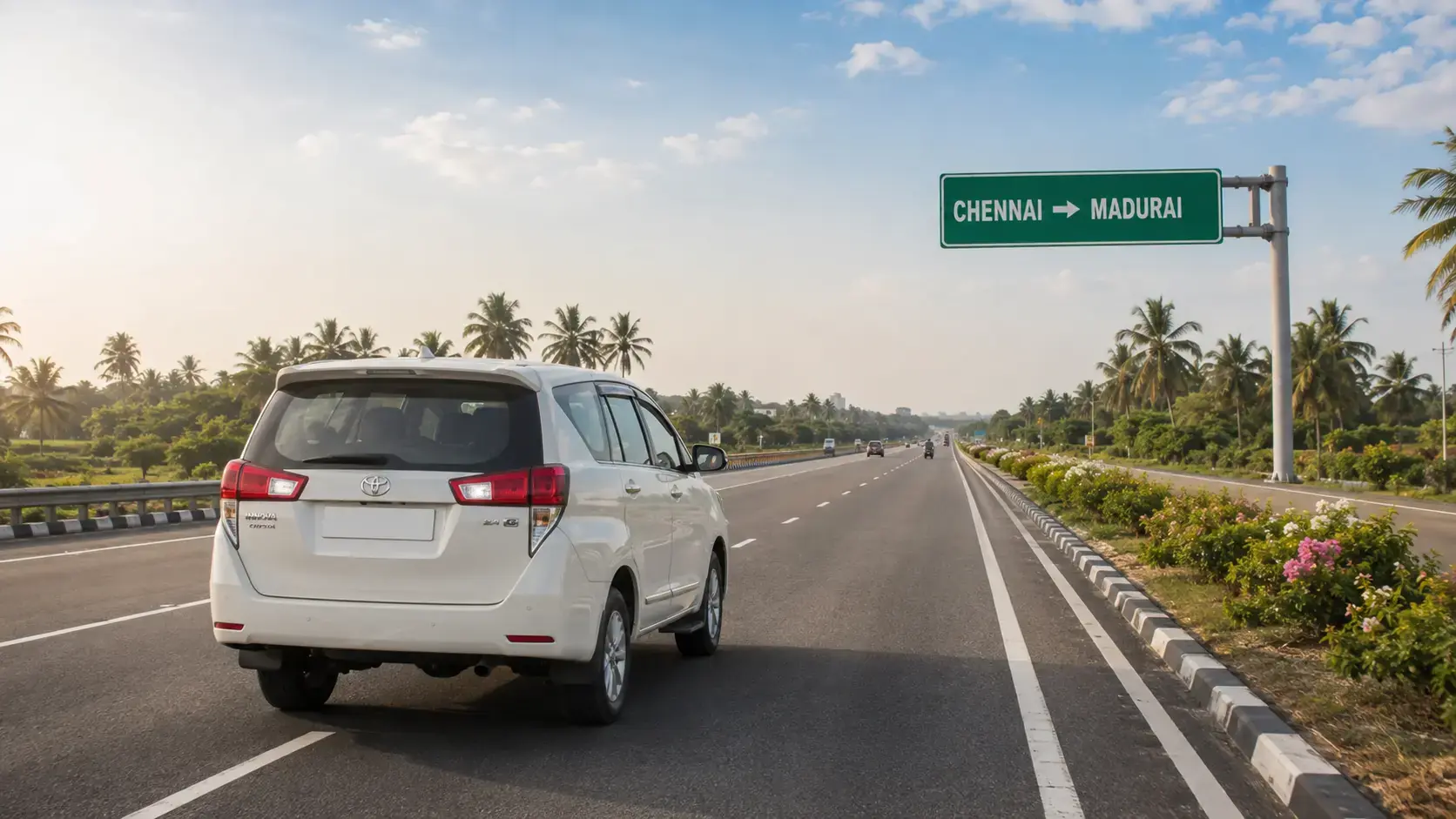 Chennai to Madurai taxi travelling on the highway