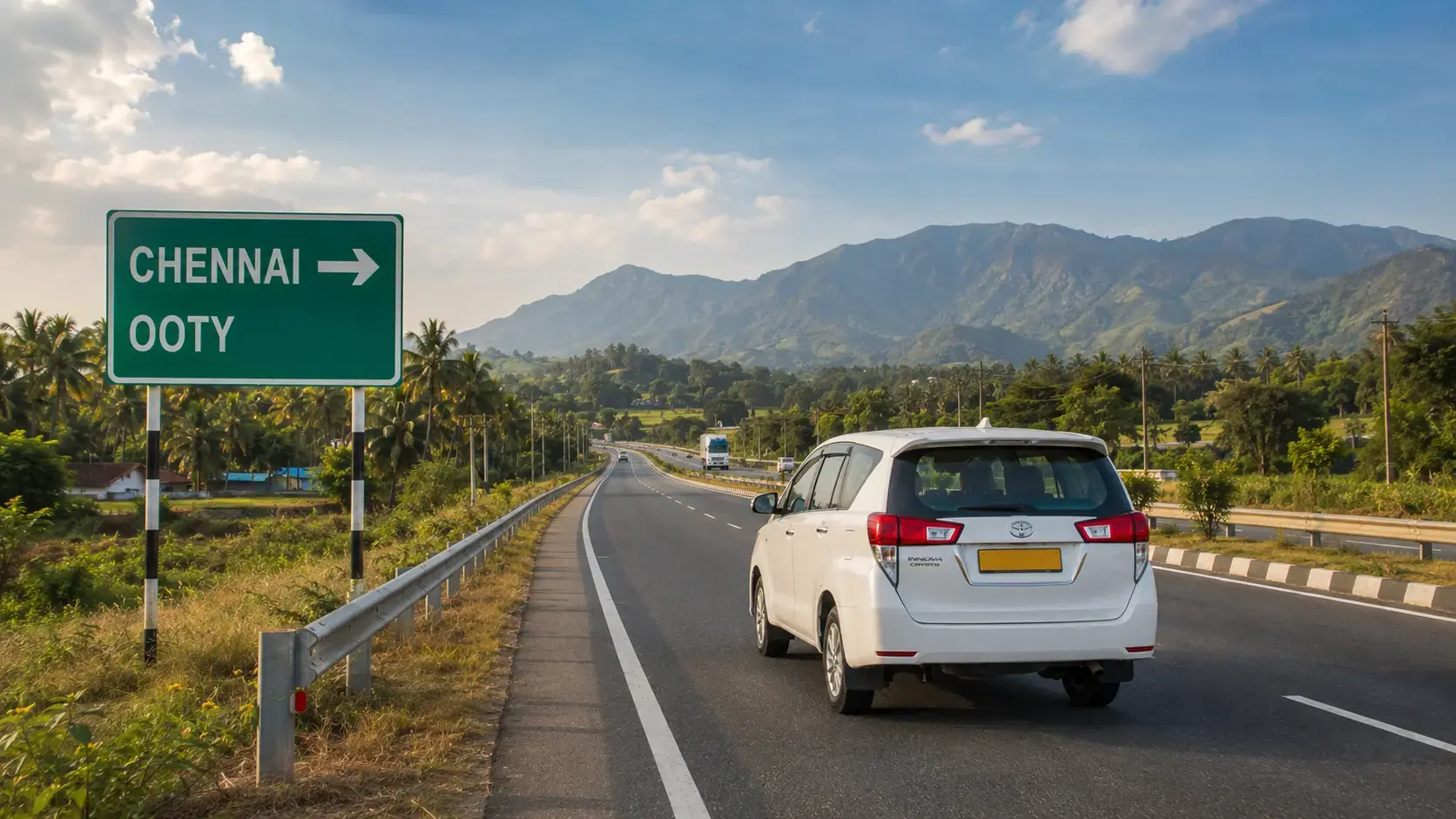 Chennai to Ooty drop taxi travelling on the South Indian highway