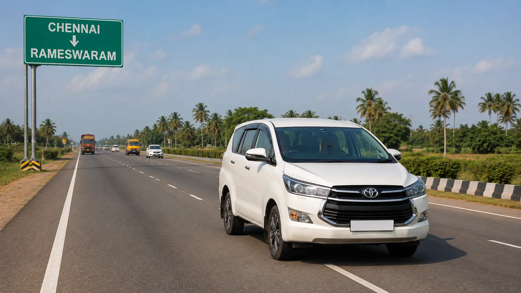 Chennai to Rameswaram Taxi Route Chennai to Rameswaram taxi travelling on Tamil Nadu highway