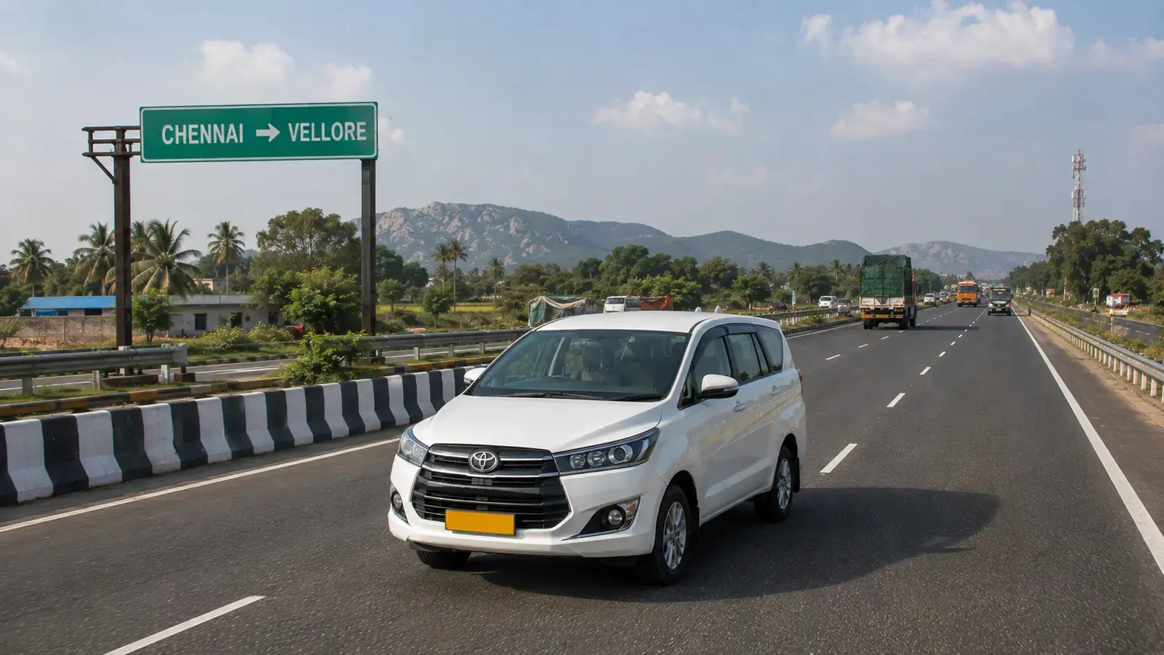 Chennai to Vellore taxi travelling on Tamil Nadu highway