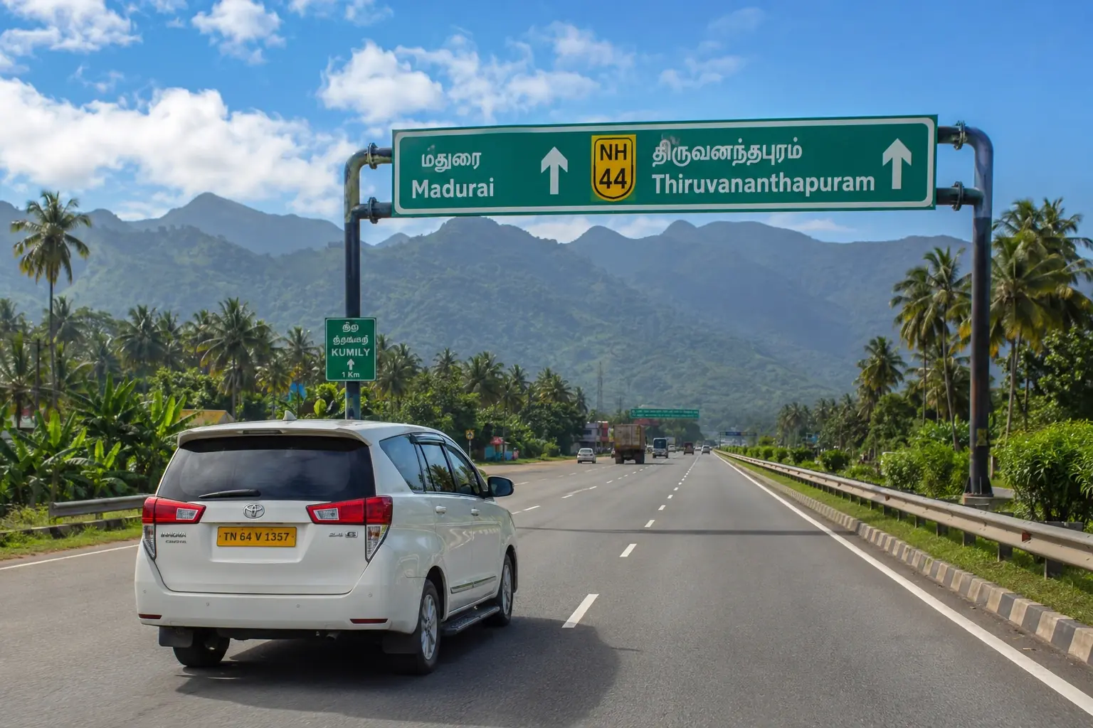 Madurai to Trivandrum One Way Taxi Madurai to Trivandrum taxi via NH44 and NH66 through Tirunelveli and Nagercoil