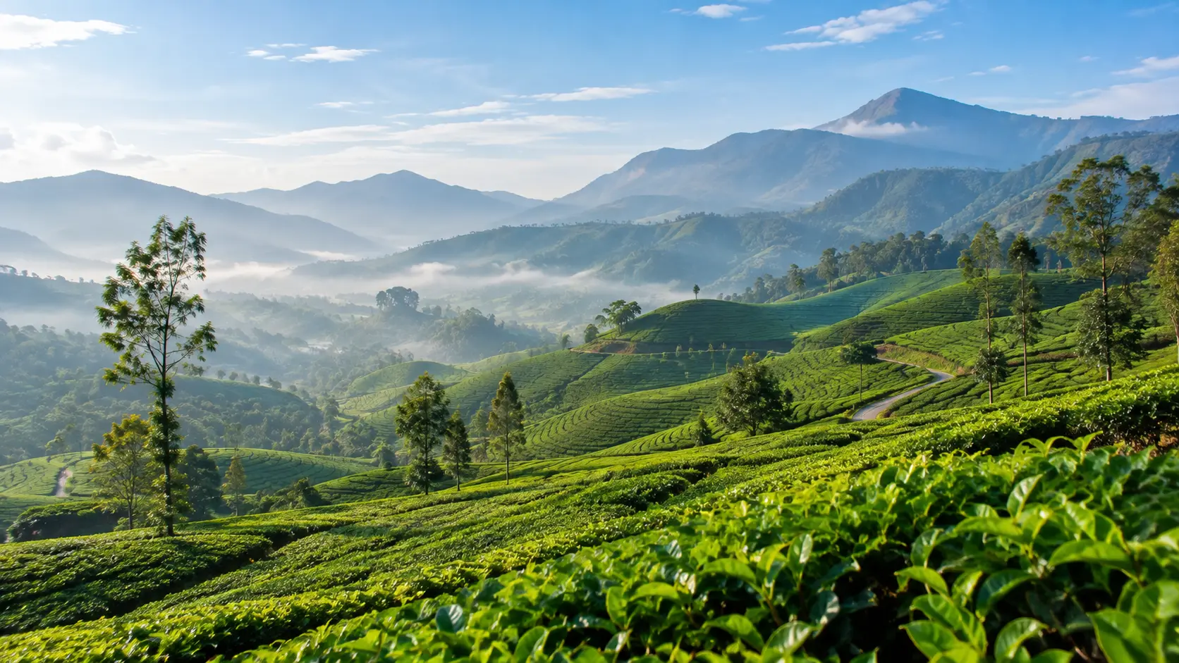Munnar Tea Gardens Green tea plantations and hills in Munnar, Kerala