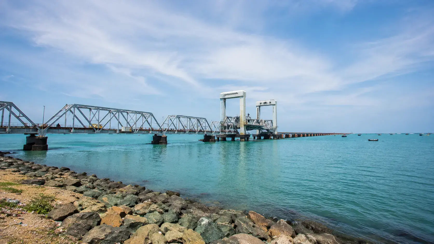 Pamban Bridge, Rameswaram Famous Rameswaram tourist landmark during a Tamil Nadu trip